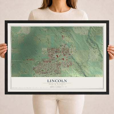 Map of Lincoln, North Dakota, 18 x 24 inch print in a black wood frame