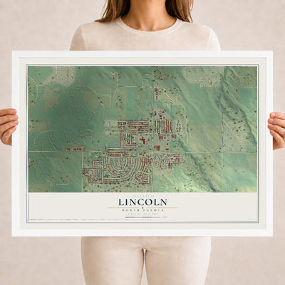 Map of Lincoln, North Dakota, 18 x 24 inch print in a white wood frame