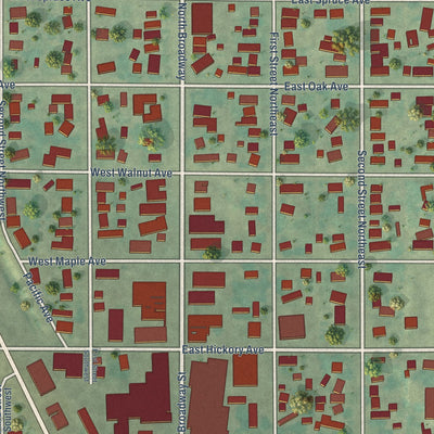Close-up of the map of Linton, North Dakota print showing street and building detail