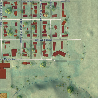 Second close-up of the map of Linton, North Dakota print showing more streets and buildings
