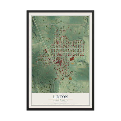 Map of Linton, North Dakota, 12 x 18 inch print in a black wood frame