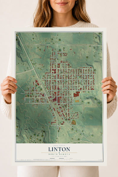 Map of Linton, North Dakota, 18 x 24 inch unframed archival matte print