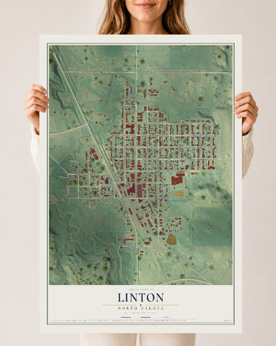 Map of Linton, North Dakota, 24 x 36 inch unframed archival matte print