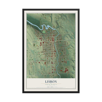 Map of Lisbon, North Dakota, 12 x 18 inch print in a black wood frame