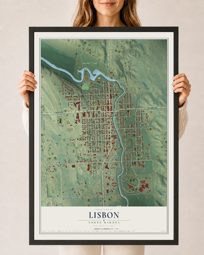 Map of Lisbon, North Dakota, 24 x 36 inch print in a black wood frame