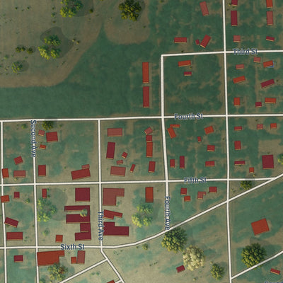 Close-up of the map of Litchville, North Dakota print showing street and building detail