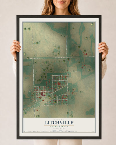 Map of Litchville, North Dakota, 24 x 36 inch print in a black wood frame