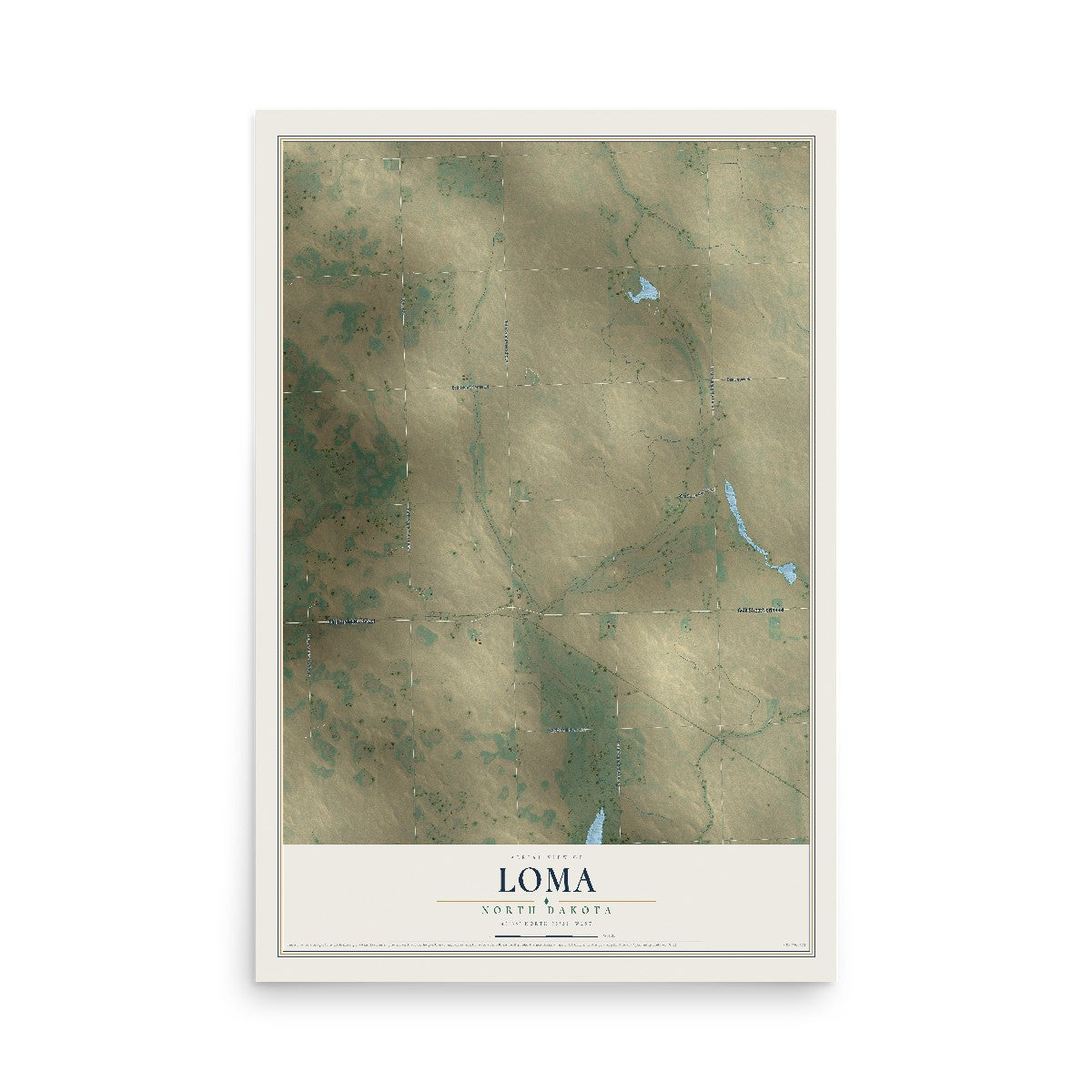 Map of Loma, North Dakota, 12 x 18 inch unframed archival matte print