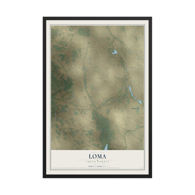 Map of Loma, North Dakota, 12 x 18 inch print in a black wood frame