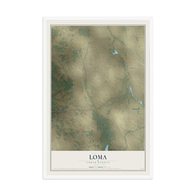Map of Loma, North Dakota, 12 x 18 inch print in a white wood frame