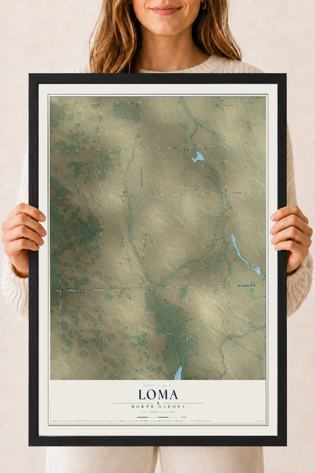 Map of Loma, North Dakota, 18 x 24 inch print in a black wood frame
