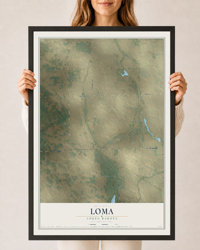 Map of Loma, North Dakota, 24 x 36 inch print in a black wood frame