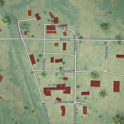 Close-up of the map of Loraine, North Dakota print showing street and building detail