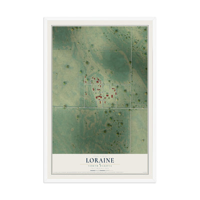 Map of Loraine, North Dakota, 12 x 18 inch print in a white wood frame