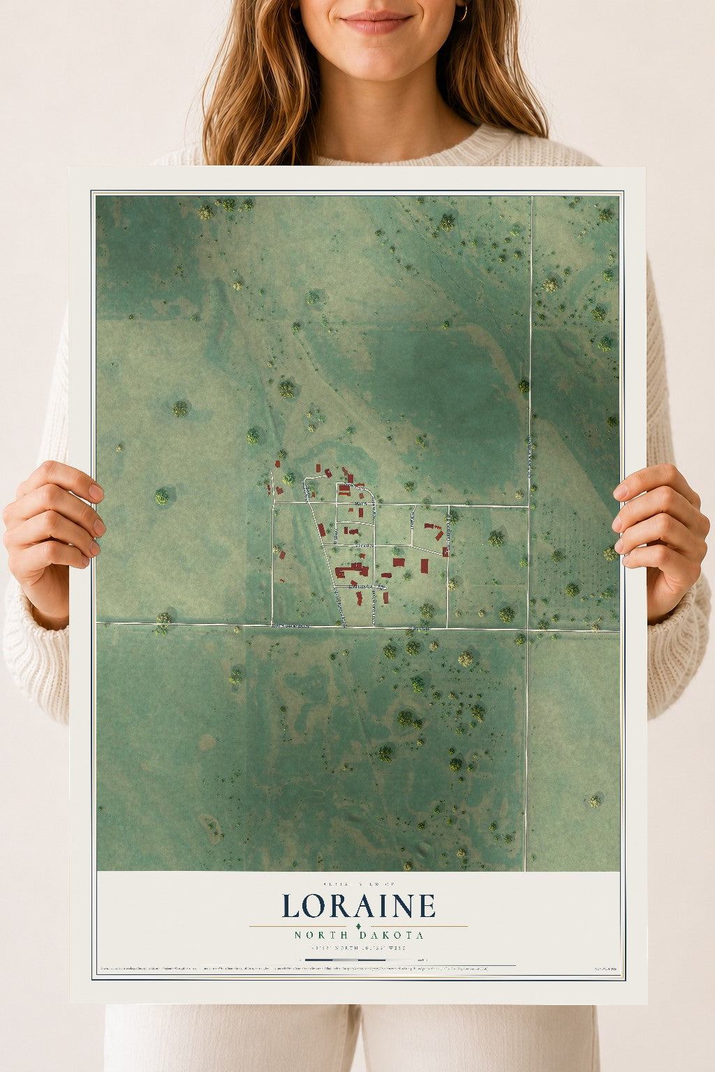Map of Loraine, North Dakota, 18 x 24 inch unframed archival matte print