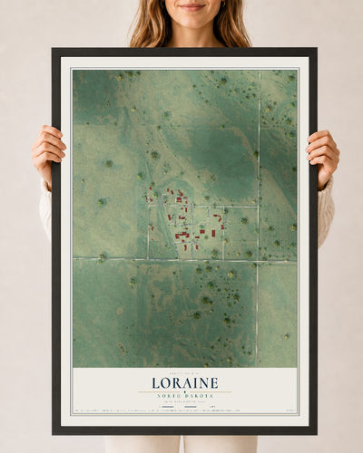 Map of Loraine, North Dakota, 24 x 36 inch print in a black wood frame