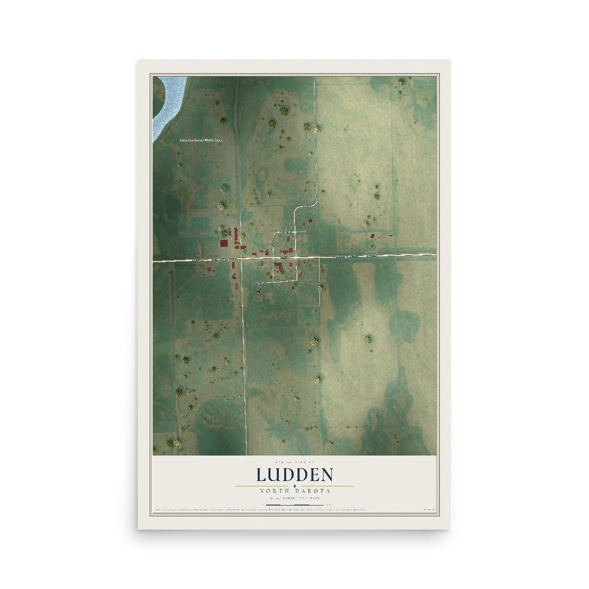 Map of Ludden, North Dakota, 12 x 18 inch unframed archival matte print