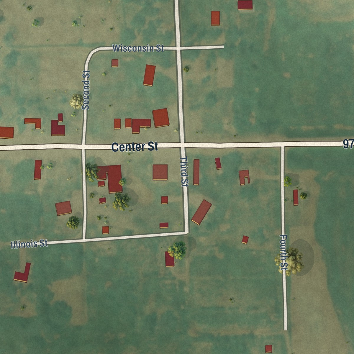 Close-up of the map of Ludden, North Dakota print showing street and building detail