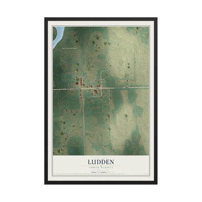 Map of Ludden, North Dakota, 12 x 18 inch print in a black wood frame