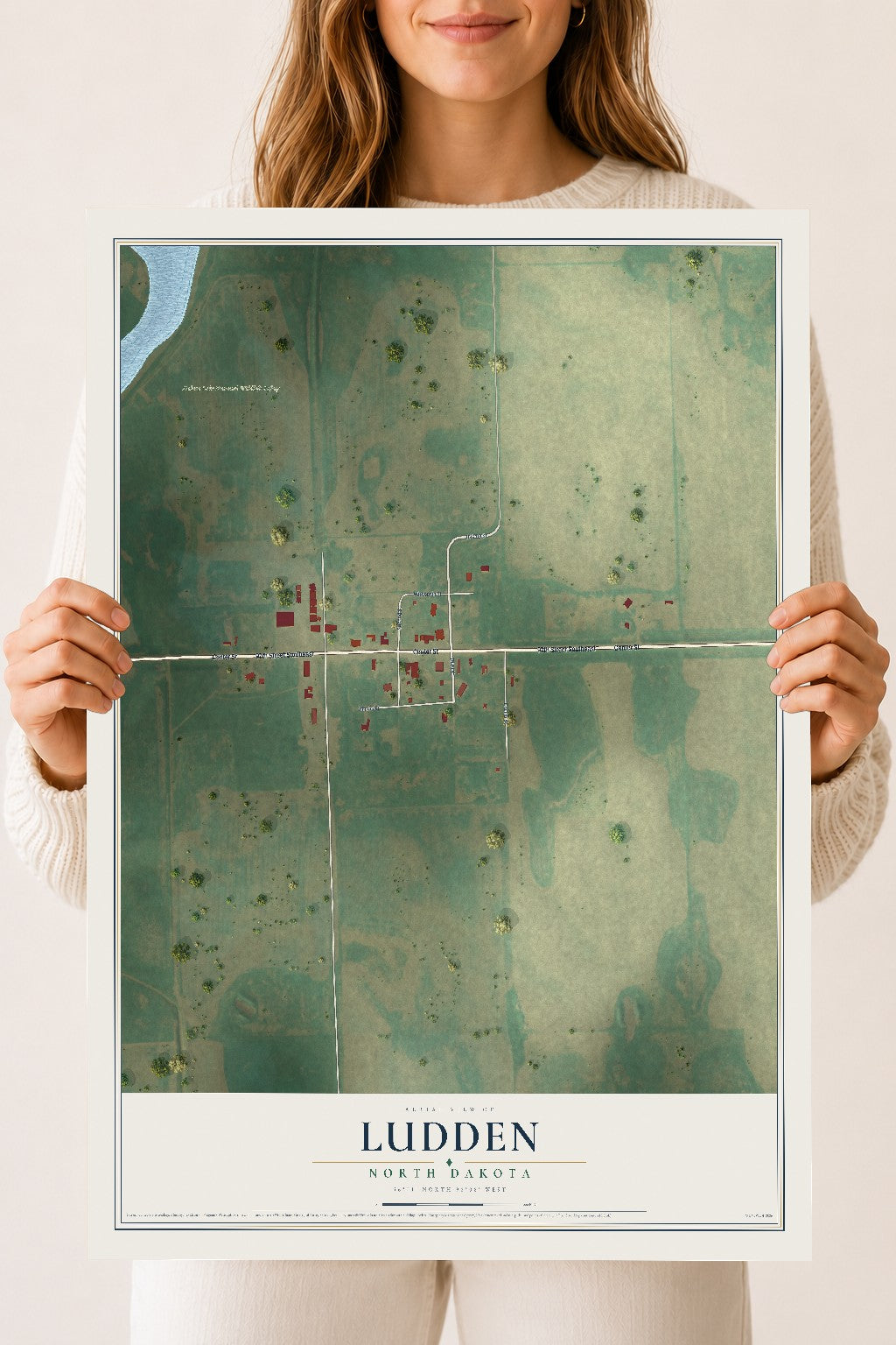Map of Ludden, North Dakota, 18 x 24 inch unframed archival matte print