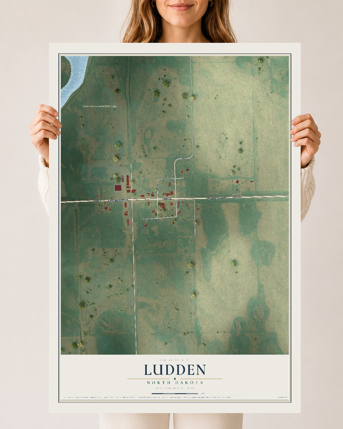 Map of Ludden, North Dakota, 24 x 36 inch unframed archival matte print