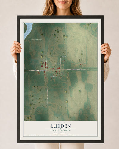 Map of Ludden, North Dakota, 24 x 36 inch print in a black wood frame