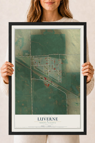 Map of Luverne, North Dakota, 18 x 24 inch print in a black wood frame