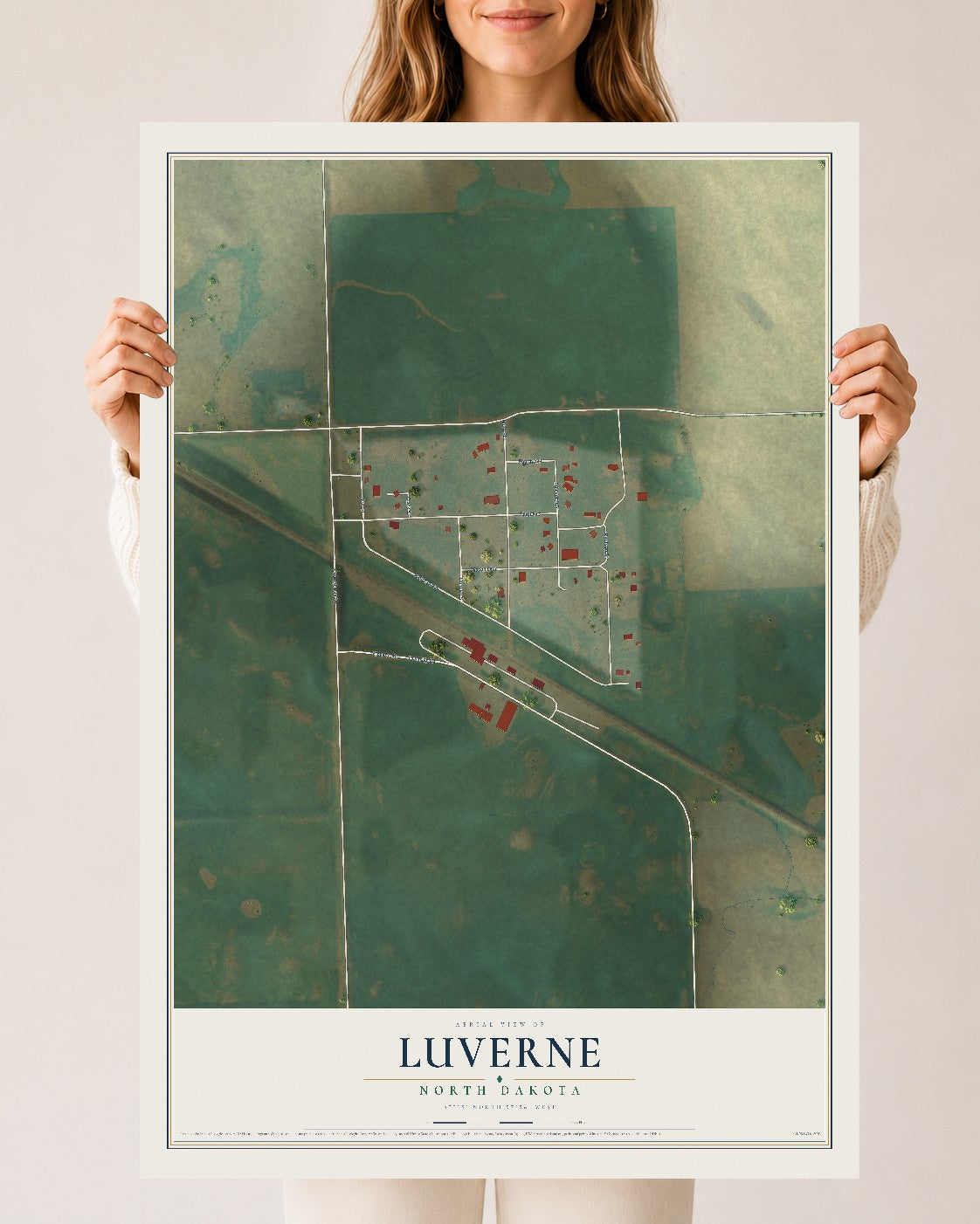 Map of Luverne, North Dakota, 24 x 36 inch unframed archival matte print