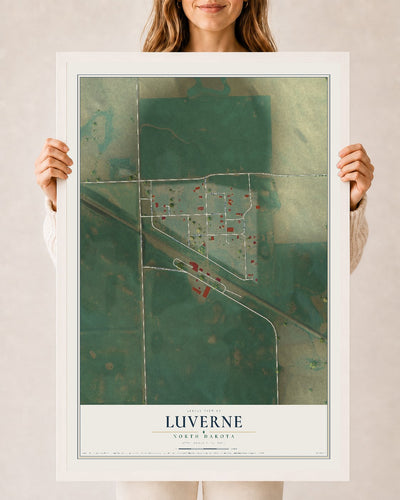 Map of Luverne, North Dakota, 24 x 36 inch print in a white wood frame