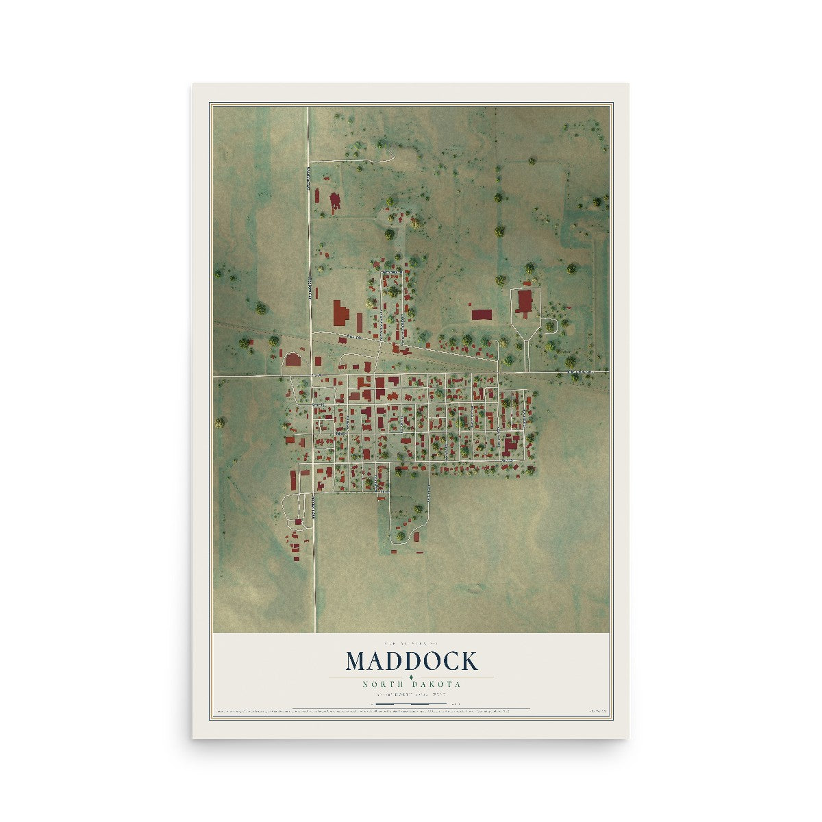 Map of Maddock, North Dakota, 12 x 18 inch unframed archival matte print