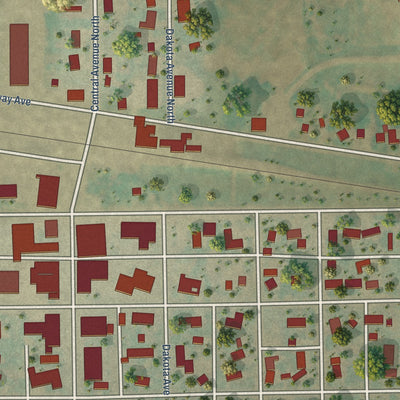 Close-up of the map of Maddock, North Dakota print showing street and building detail