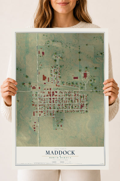 Map of Maddock, North Dakota, 18 x 24 inch unframed archival matte print