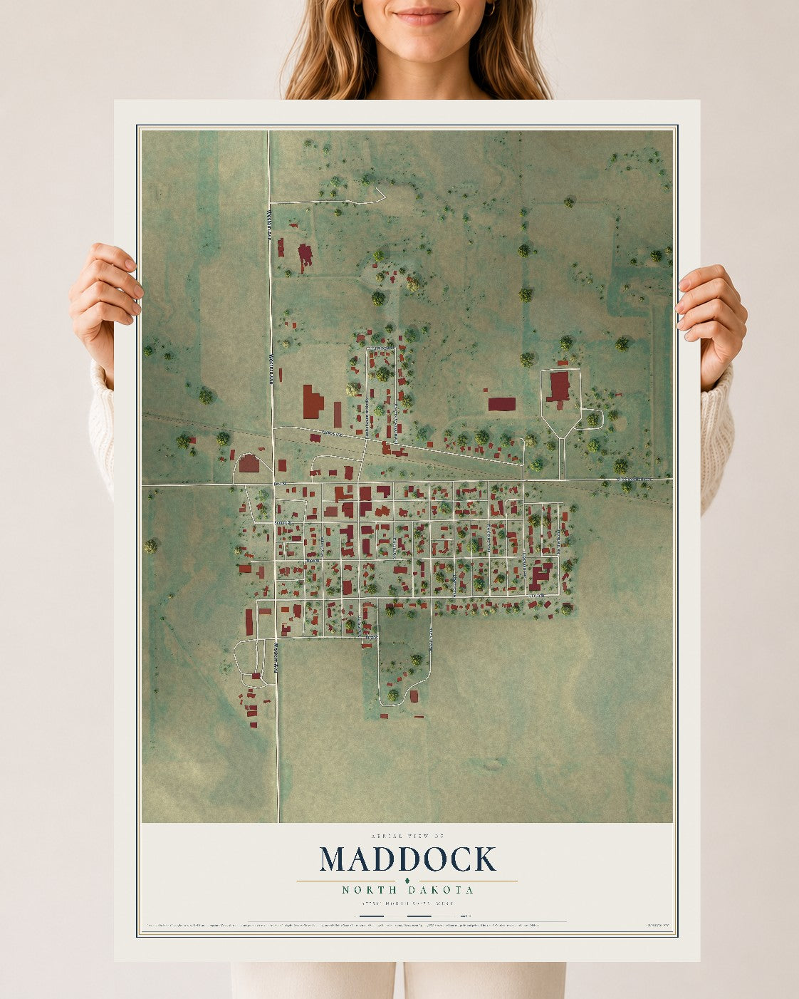 Map of Maddock, North Dakota, 24 x 36 inch unframed archival matte print
