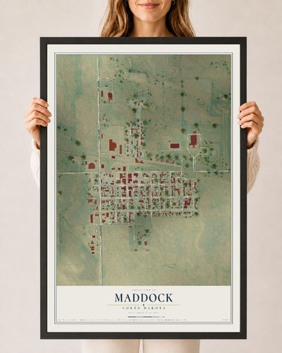 Map of Maddock, North Dakota, 24 x 36 inch print in a black wood frame