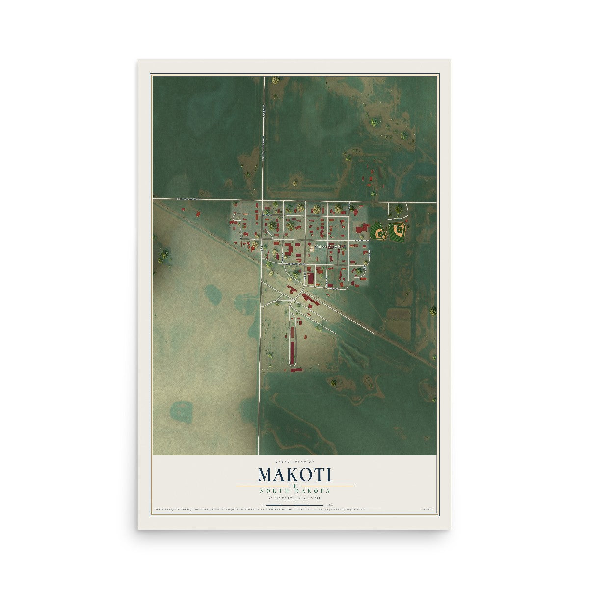 Map of Makoti, North Dakota, 12 x 18 inch unframed archival matte print