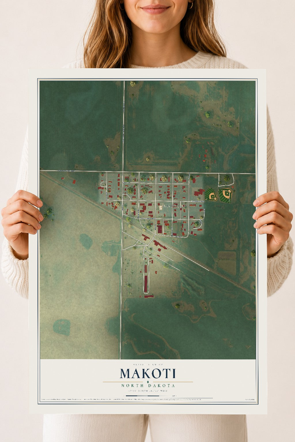 Map of Makoti, North Dakota, 18 x 24 inch unframed archival matte print