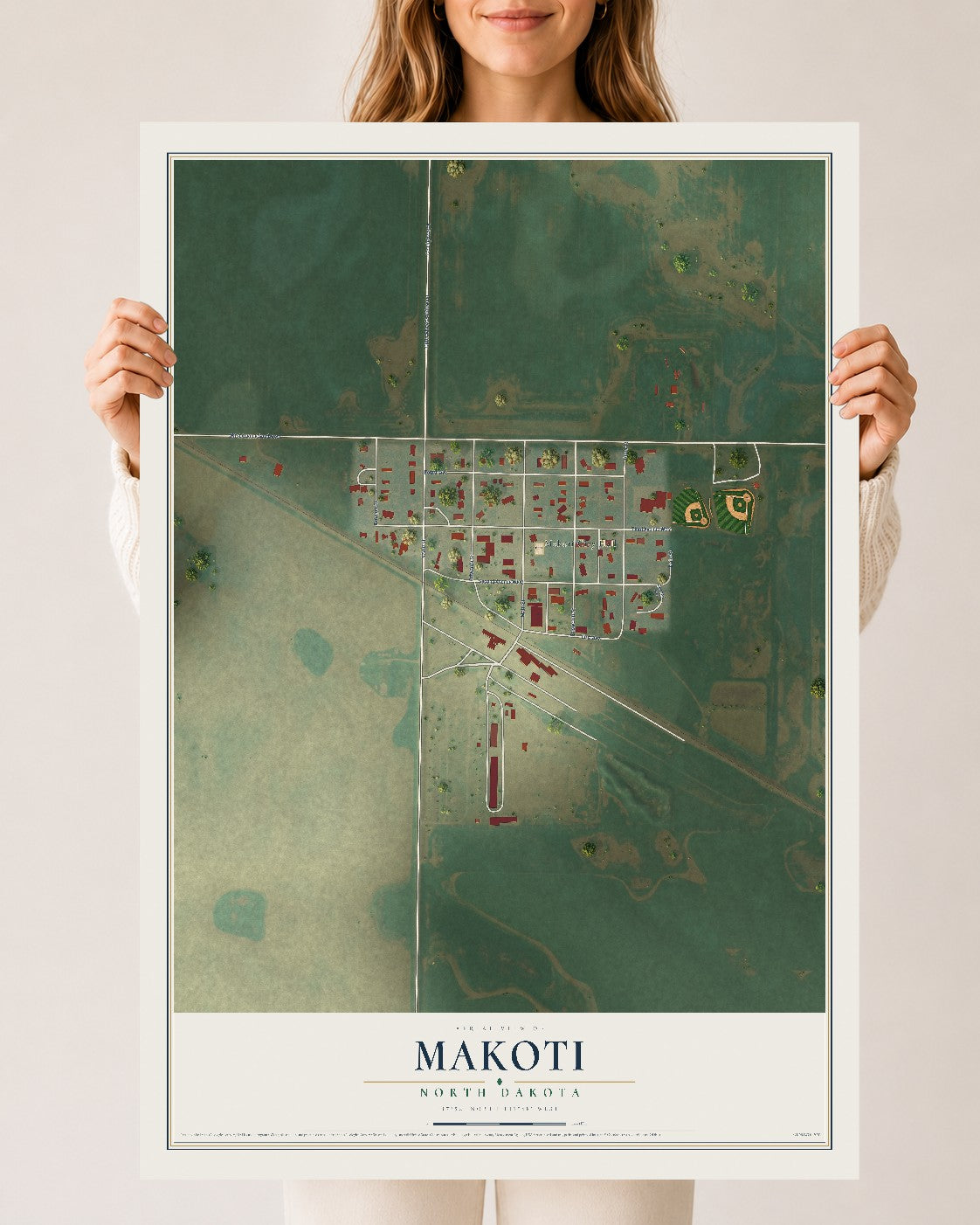 Map of Makoti, North Dakota, 24 x 36 inch unframed archival matte print