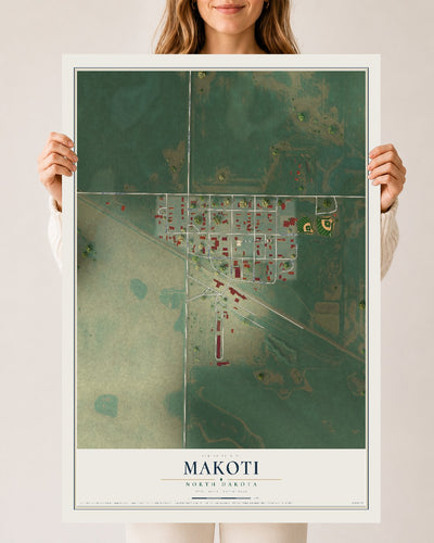 Map of Makoti, North Dakota, 24 x 36 inch unframed archival matte print