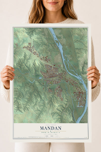 Map of Mandan, North Dakota, 18 x 24 inch unframed archival matte print