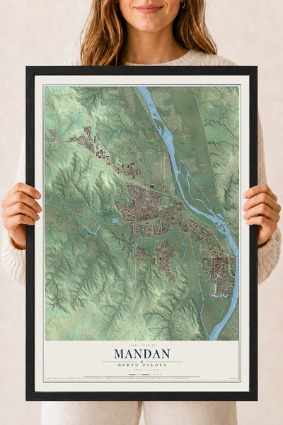 Map of Mandan, North Dakota, 18 x 24 inch print in a black wood frame