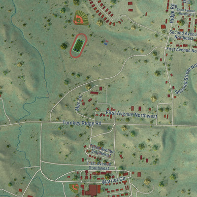 Close-up of the map of Mandaree, North Dakota print showing street and building detail