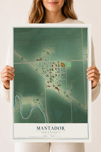 Map of Mantador, North Dakota, 18 x 24 inch unframed archival matte print