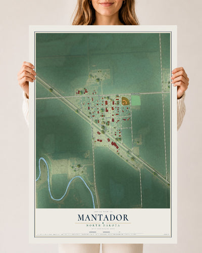 Map of Mantador, North Dakota, 24 x 36 inch unframed archival matte print