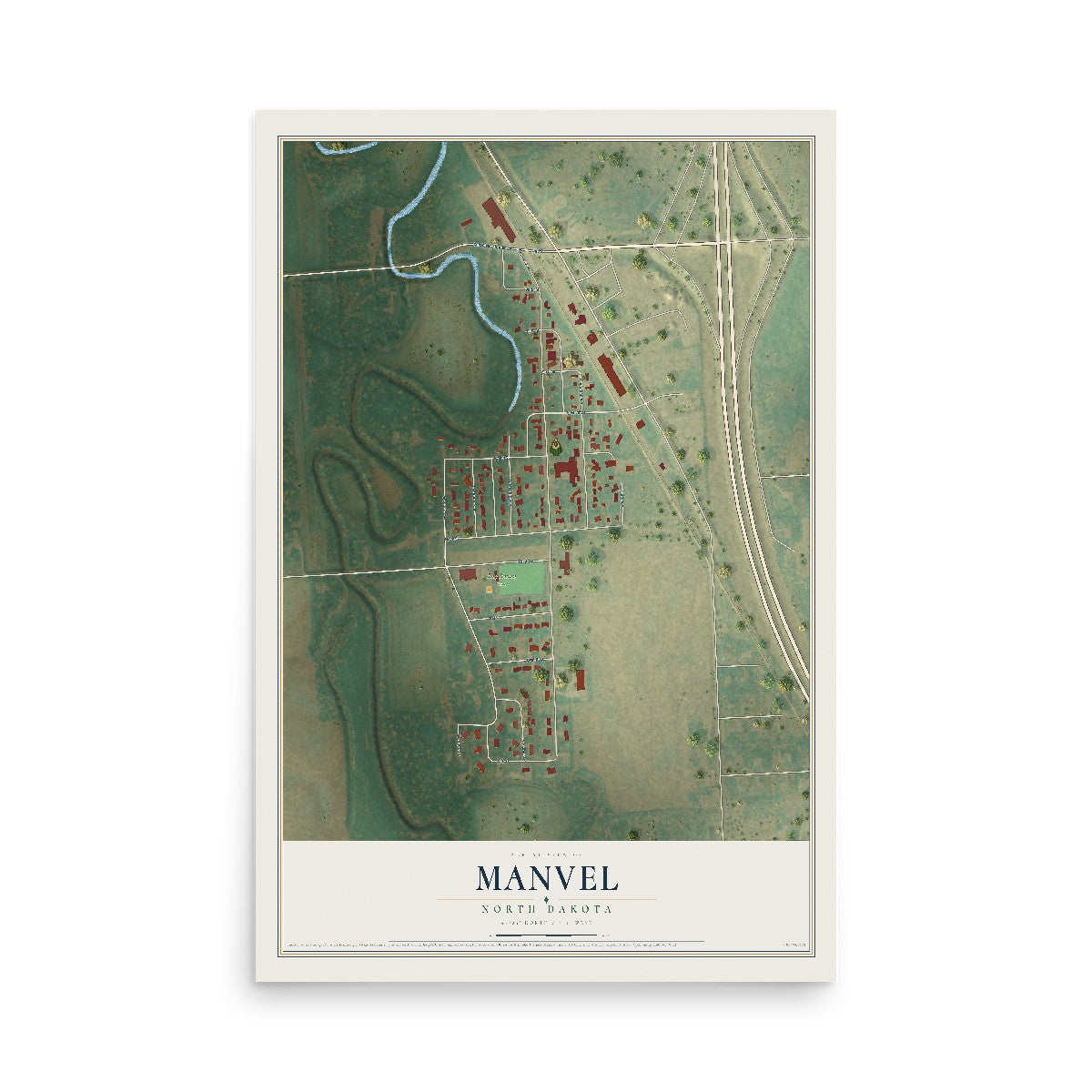 Map of Manvel, North Dakota, 12 x 18 inch unframed archival matte print