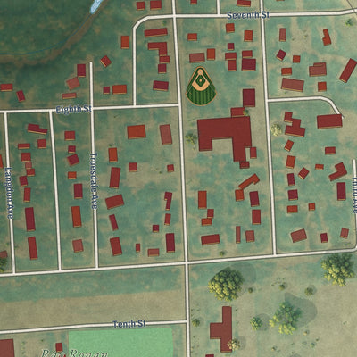 Second close-up of the map of Manvel, North Dakota print showing more streets and buildings