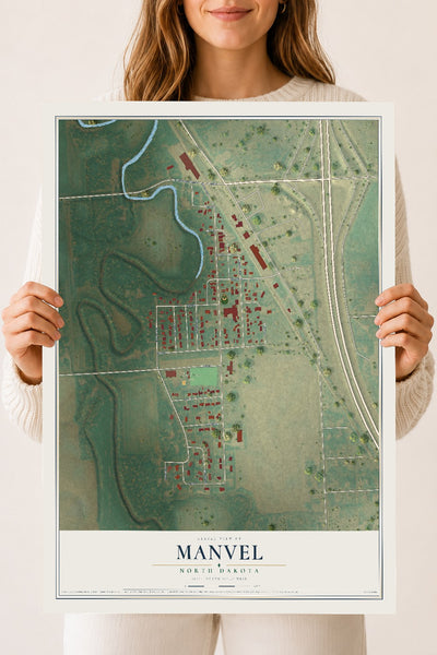 Map of Manvel, North Dakota, 18 x 24 inch unframed archival matte print