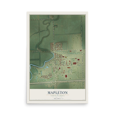 Map of Mapleton, North Dakota, 12 x 18 inch unframed archival matte print
