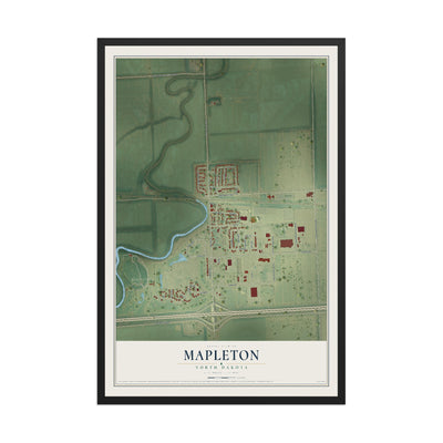 Map of Mapleton, North Dakota, 12 x 18 inch print in a black wood frame