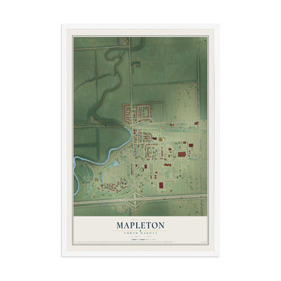 Map of Mapleton, North Dakota, 12 x 18 inch print in a white wood frame
