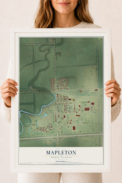 Map of Mapleton, North Dakota, 18 x 24 inch print in a white wood frame